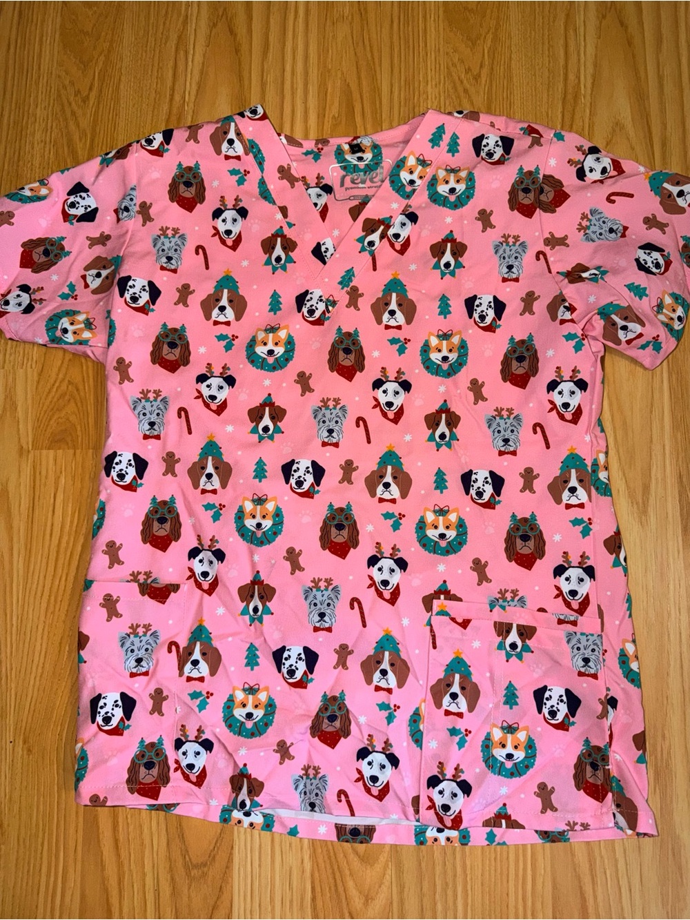 Pink Dog Print Scrub Top - Unbranded